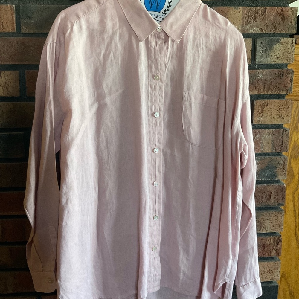 J Jill oversized pink linen shirt and matching tank top
